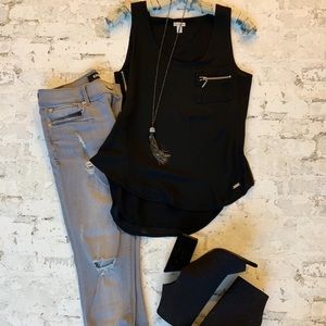 GUESS Black Tank with Zipper Pocket/Side Zippers